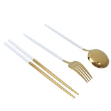 Portable Cutlery Set Stainless Steel Tableware Anti Corrosion Non Slip Anti Fading Chopsticks Spoon for Outdoor OfficeWhite Gold