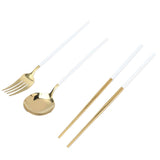 Portable Cutlery Set Stainless Steel Tableware Anti Corrosion Non Slip Anti Fading Chopsticks Spoon for Outdoor OfficeWhite Gold - Extra Image