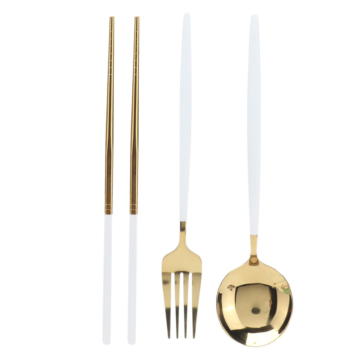 Portable Cutlery Set Stainless Steel Tableware Anti Corrosion Non Slip Anti Fading Chopsticks Spoon for Outdoor OfficeWhite Gold