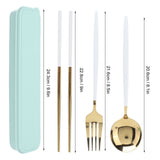 Portable Cutlery Set Stainless Steel Tableware Anti Corrosion Non Slip Anti Fading Chopsticks Spoon for Outdoor OfficeWhite Gold - Extra Image