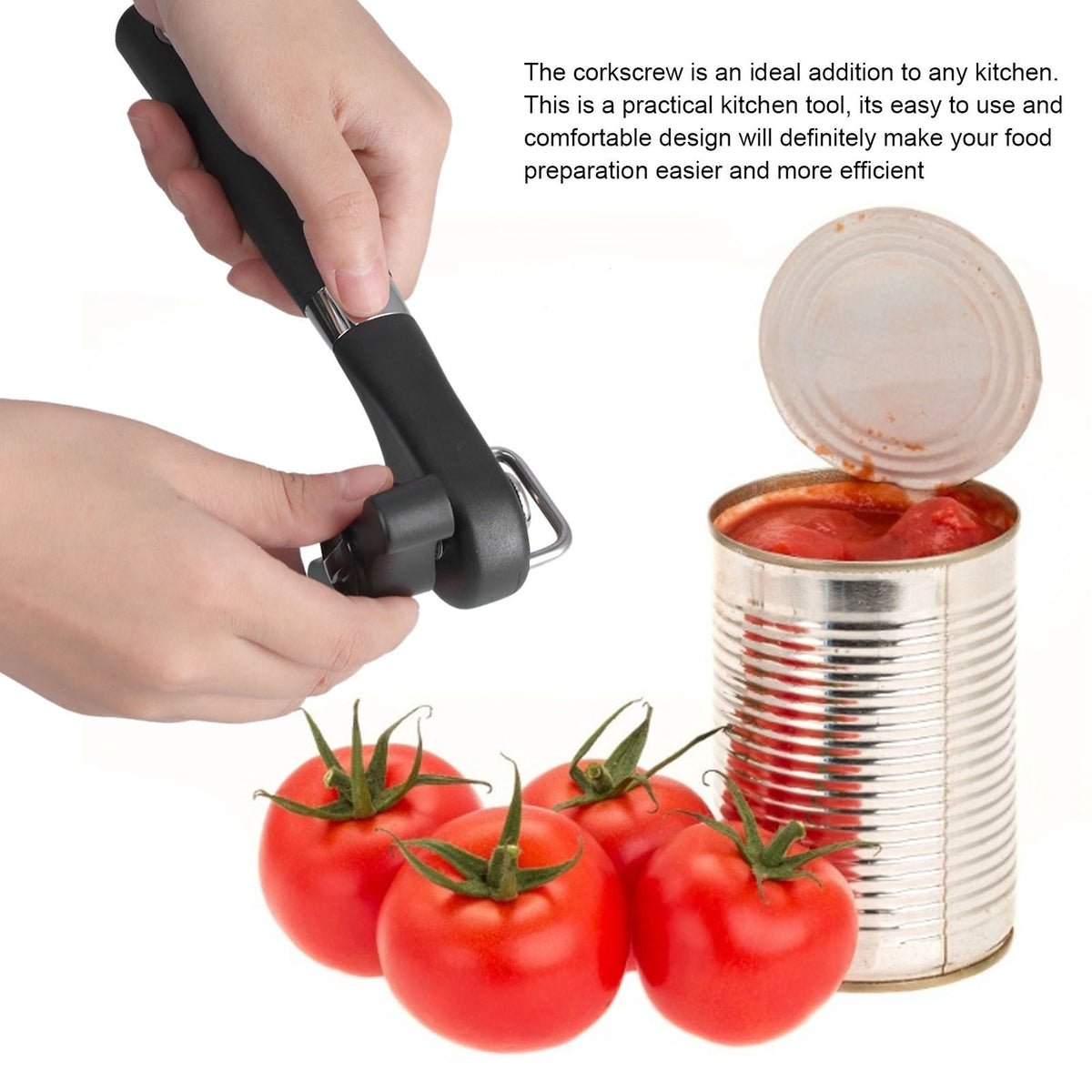 Manual Can Opener Stainless Steel Bottle Opener with Smooth Edge and Non Slip Handle Black for KitchenStraight Handle K3