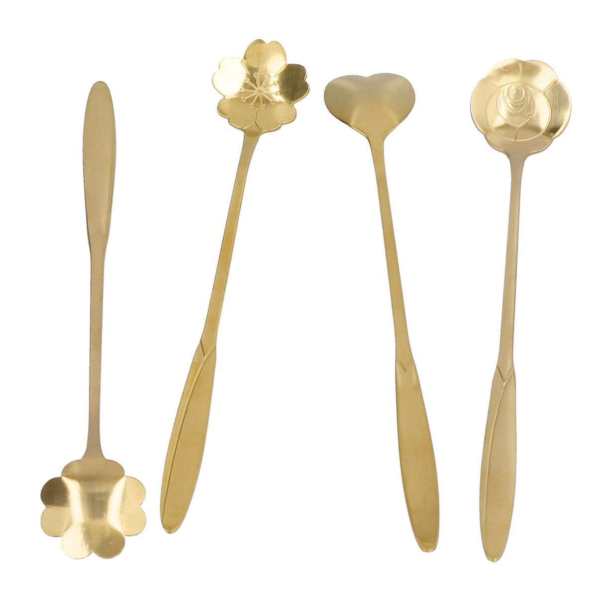 4PCS Mixing Spoon Flower Heart Shaped Coffee Spoon Stainless Steel Desert Scoop Ice Tea SpoonGold