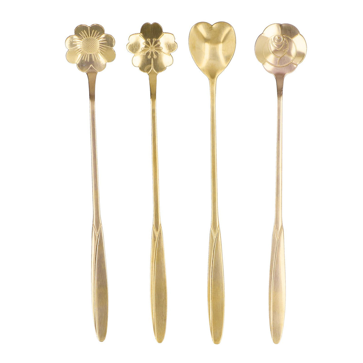 4PCS Mixing Spoon Flower Heart Shaped Coffee Spoon Stainless Steel Desert Scoop Ice Tea SpoonGold