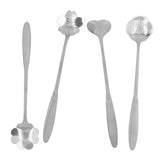 4PCS Mixing Spoon Flower Heart Shaped Coffee Spoon Stainless Steel Desert Scoop Ice Tea SpoonSilver - Front View