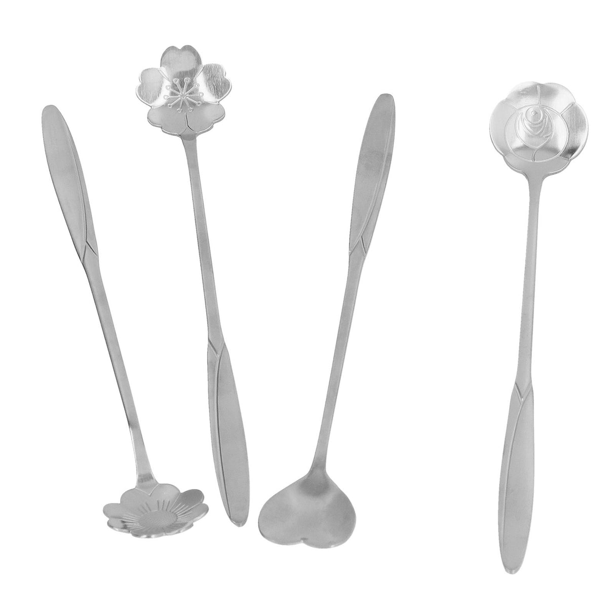 4PCS Mixing Spoon Flower Heart Shaped Coffee Spoon Stainless Steel Desert Scoop Ice Tea SpoonSilver