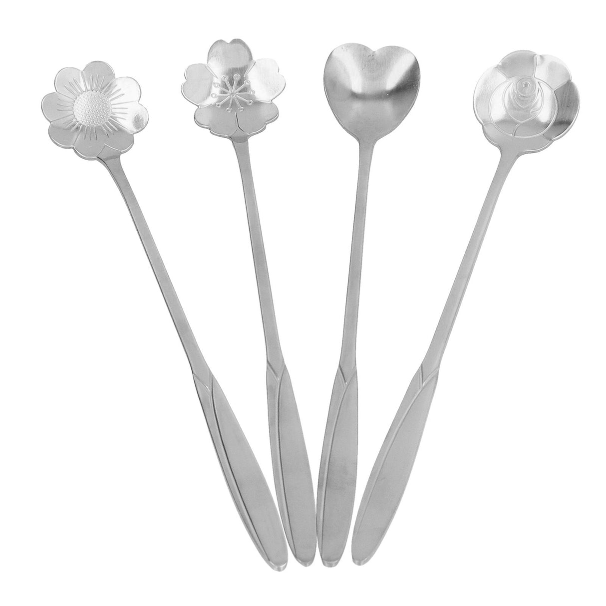 4PCS Mixing Spoon Flower Heart Shaped Coffee Spoon Stainless Steel Desert Scoop Ice Tea SpoonSilver