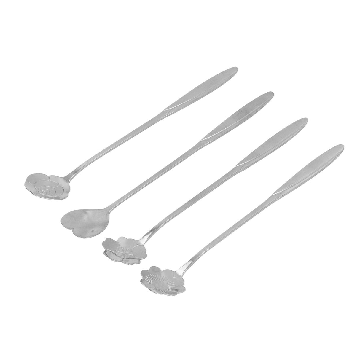 4PCS Mixing Spoon Flower Heart Shaped Coffee Spoon Stainless Steel Desert Scoop Ice Tea SpoonSilver