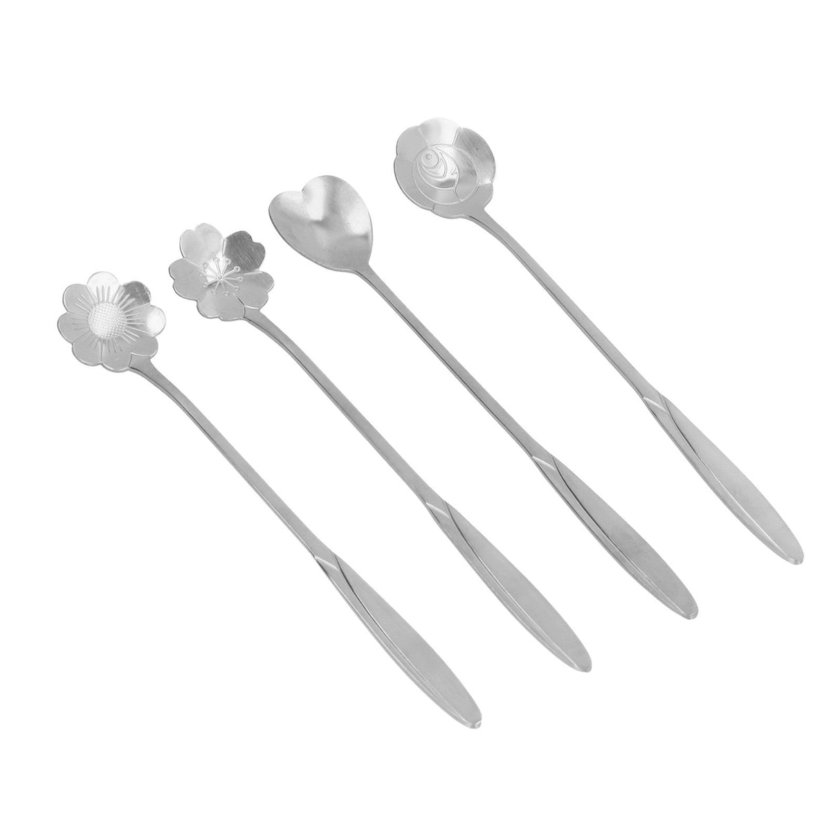 4PCS Mixing Spoon Flower Heart Shaped Coffee Spoon Stainless Steel Desert Scoop Ice Tea SpoonSilver