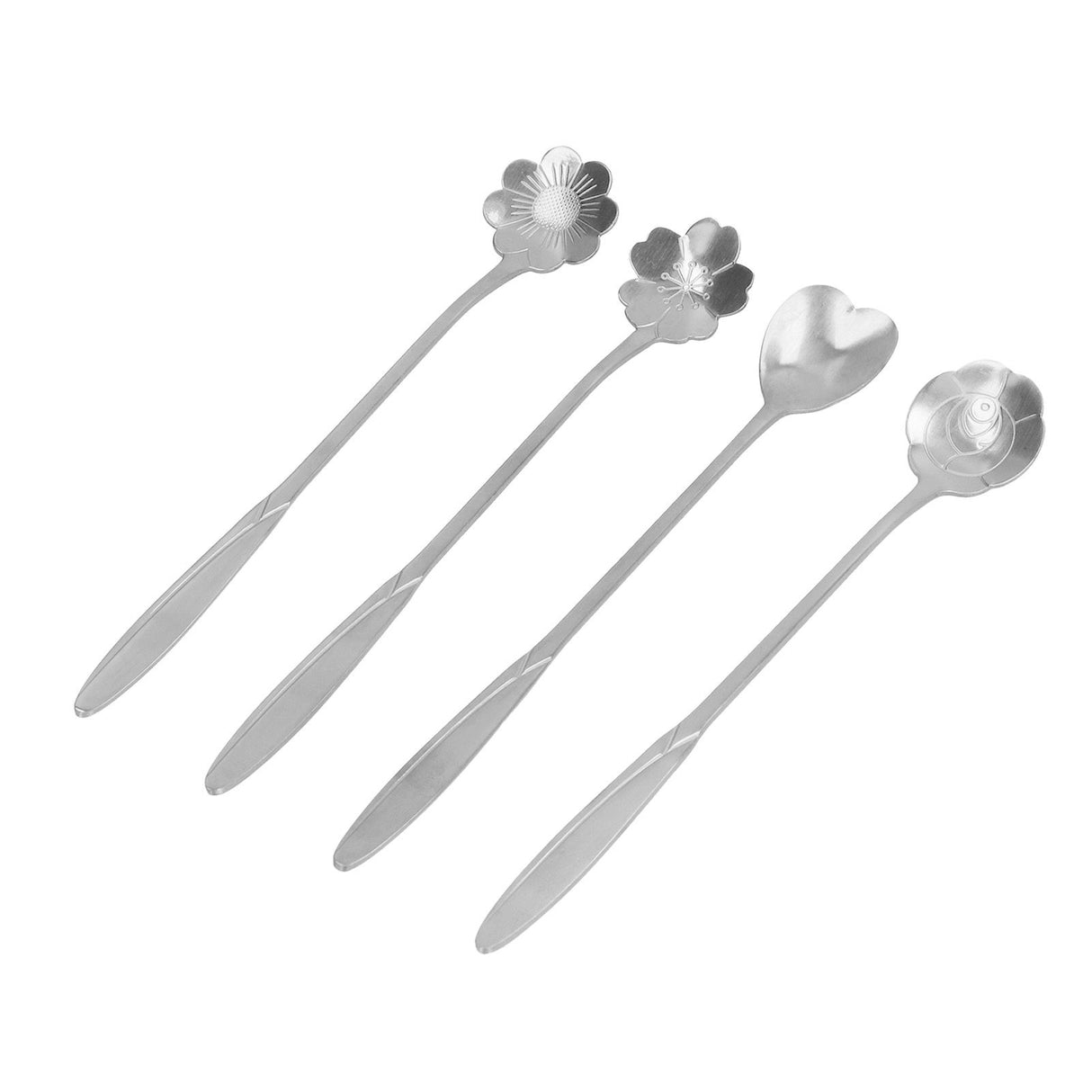4PCS Mixing Spoon Flower Heart Shaped Coffee Spoon Stainless Steel Desert Scoop Ice Tea SpoonSilver