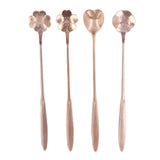 4PCS Mixing Spoon Flower Heart Shaped Coffee Spoon Stainless Steel Desert Scoop Ice Tea SpoonRose Gold