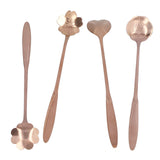 4PCS Mixing Spoon Flower Heart Shaped Coffee Spoon Stainless Steel Desert Scoop Ice Tea SpoonRose Gold - Front View