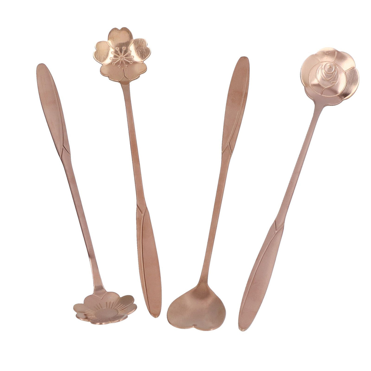4PCS Mixing Spoon Flower Heart Shaped Coffee Spoon Stainless Steel Desert Scoop Ice Tea SpoonRose Gold