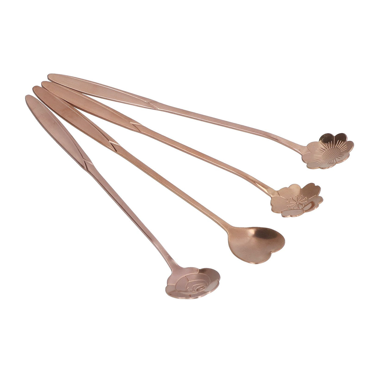4PCS Mixing Spoon Flower Heart Shaped Coffee Spoon Stainless Steel Desert Scoop Ice Tea SpoonRose Gold