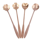 4PCS Mixing Spoon Flower Heart Shaped Coffee Spoon Stainless Steel Desert Scoop Ice Tea SpoonRose Gold