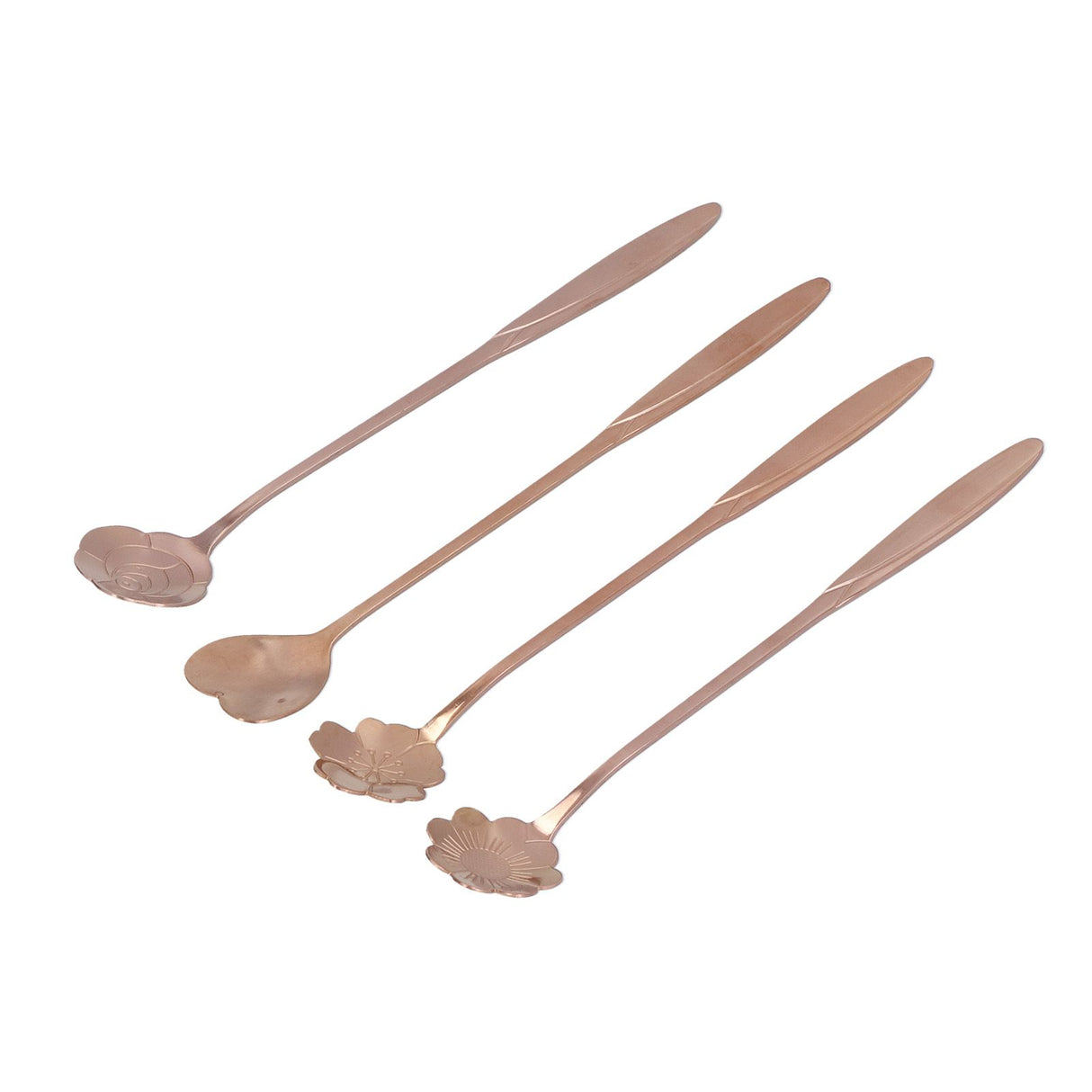 4PCS Mixing Spoon Flower Heart Shaped Coffee Spoon Stainless Steel Desert Scoop Ice Tea SpoonRose Gold
