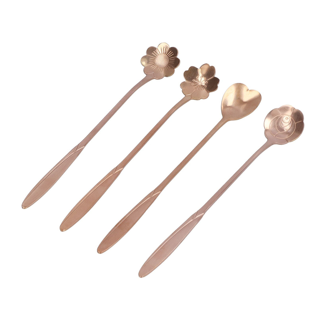 4PCS Mixing Spoon Flower Heart Shaped Coffee Spoon Stainless Steel Desert Scoop Ice Tea SpoonRose Gold