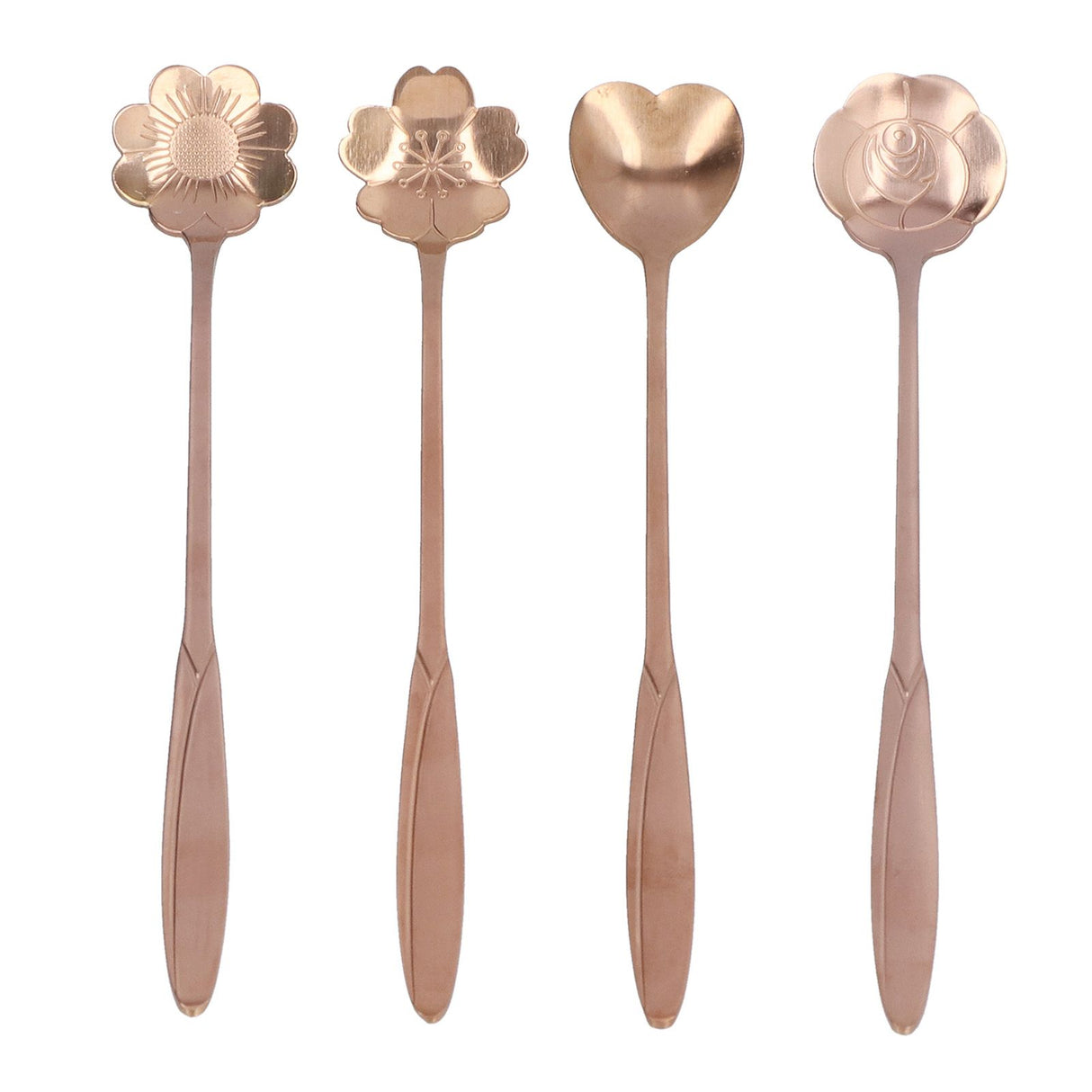 4PCS Mixing Spoon Flower Heart Shaped Coffee Spoon Stainless Steel Desert Scoop Ice Tea SpoonRose Gold
