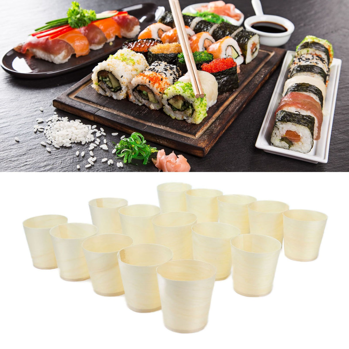 15Pcs Disposable Tasting Cup Wooden Decorated Lightweight Dessert Cup for Home Bars Restaurants