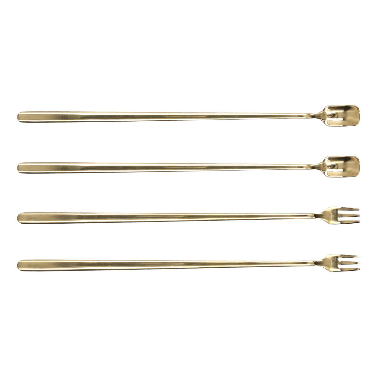 4Pcs 304 Stainless Steel Coffee Spoon Long Handle Coffee Spoon and Fork with Square Head Durable Easy Cleaning for Cafe and BarGold