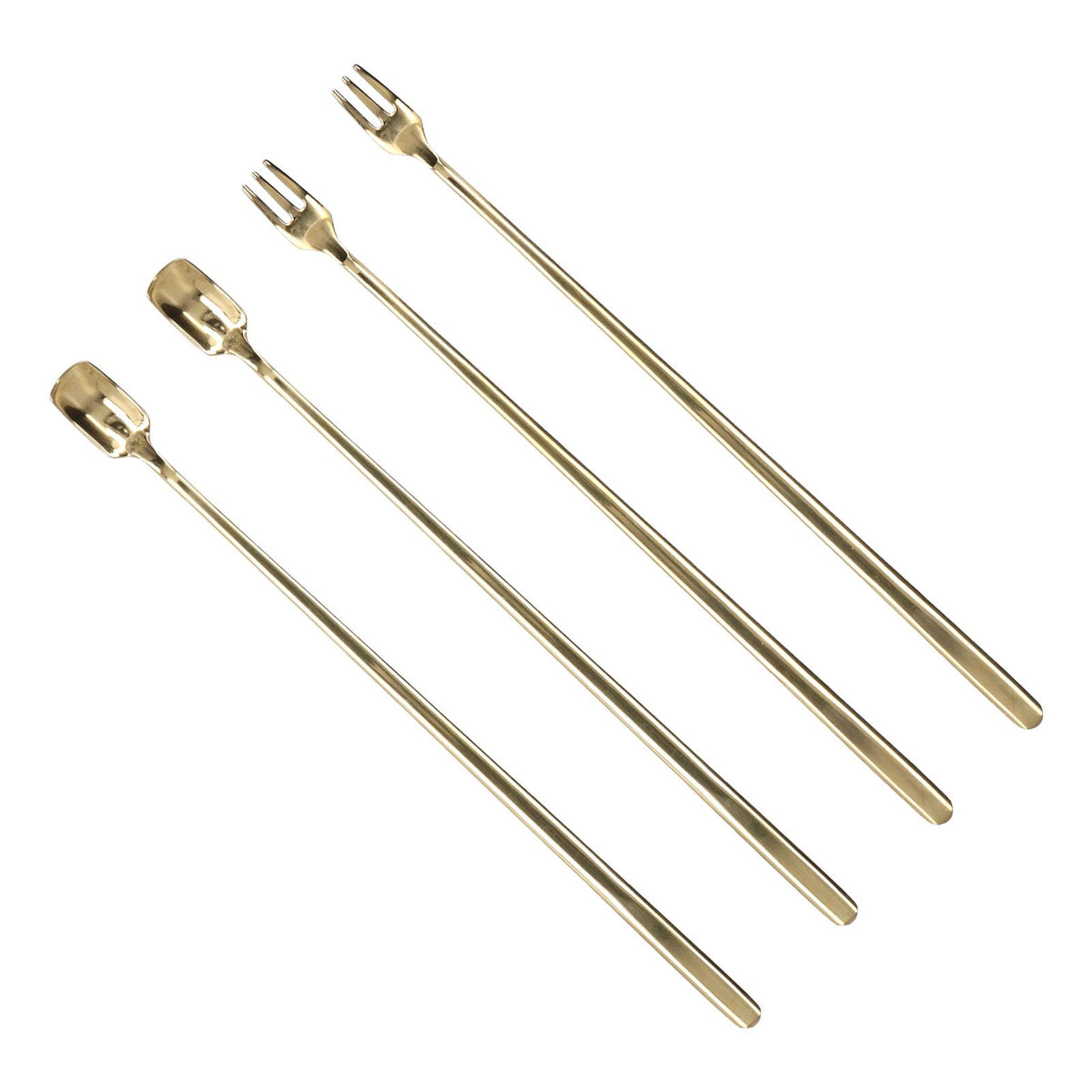 4Pcs 304 Stainless Steel Coffee Spoon Long Handle Coffee Spoon and Fork with Square Head Durable Easy Cleaning for Cafe and BarGold