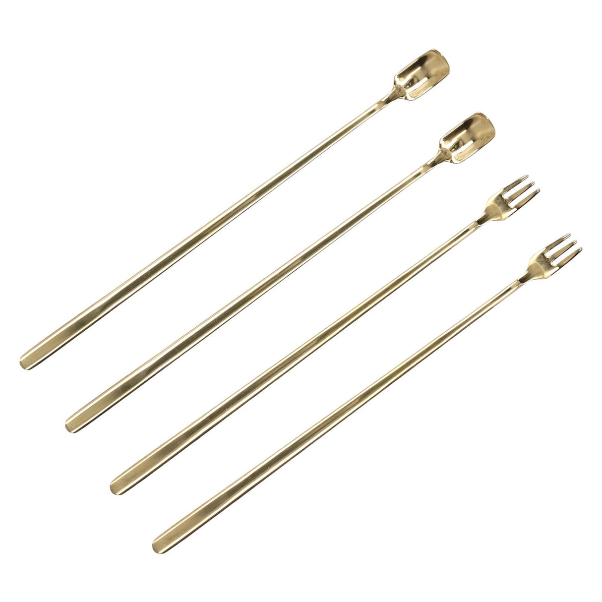 4Pcs 304 Stainless Steel Coffee Spoon Long Handle Coffee Spoon and Fork with Square Head Durable Easy Cleaning for Cafe and BarGold