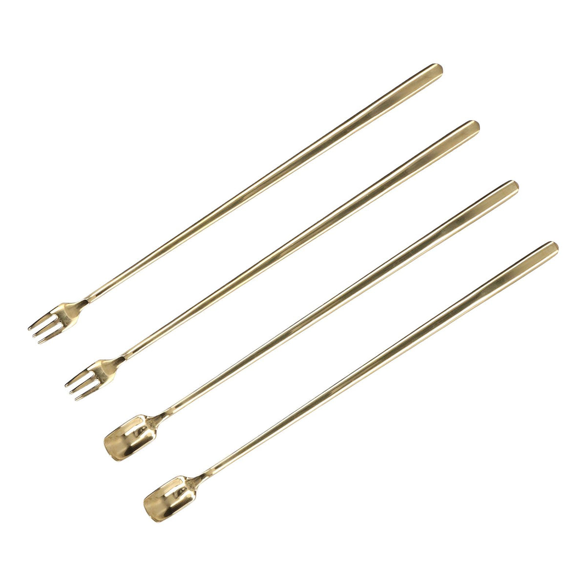 4Pcs 304 Stainless Steel Coffee Spoon Long Handle Coffee Spoon and Fork with Square Head Durable Easy Cleaning for Cafe and BarGold