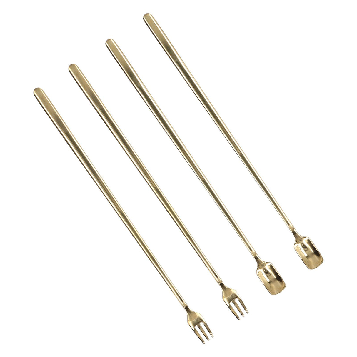 4Pcs 304 Stainless Steel Coffee Spoon Long Handle Coffee Spoon and Fork with Square Head Durable Easy Cleaning for Cafe and BarGold