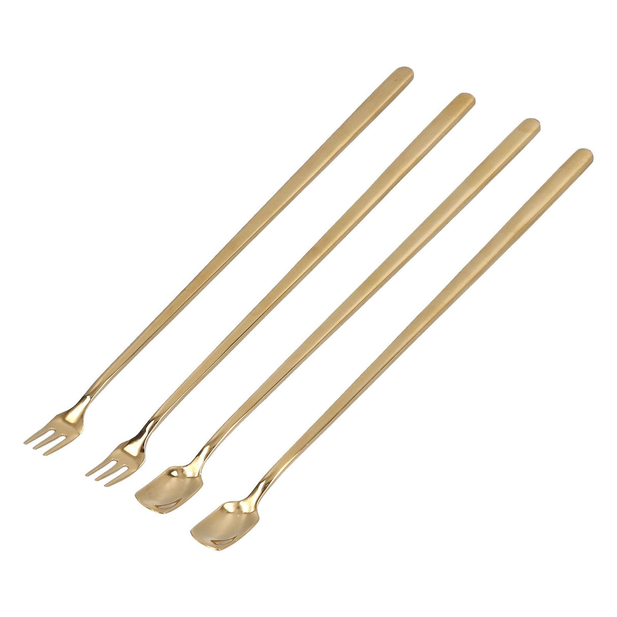 4Pcs 304 Stainless Steel Coffee Spoon Long Handle Coffee Spoon and Fork with Square Head Durable Easy Cleaning for Cafe and BarGold