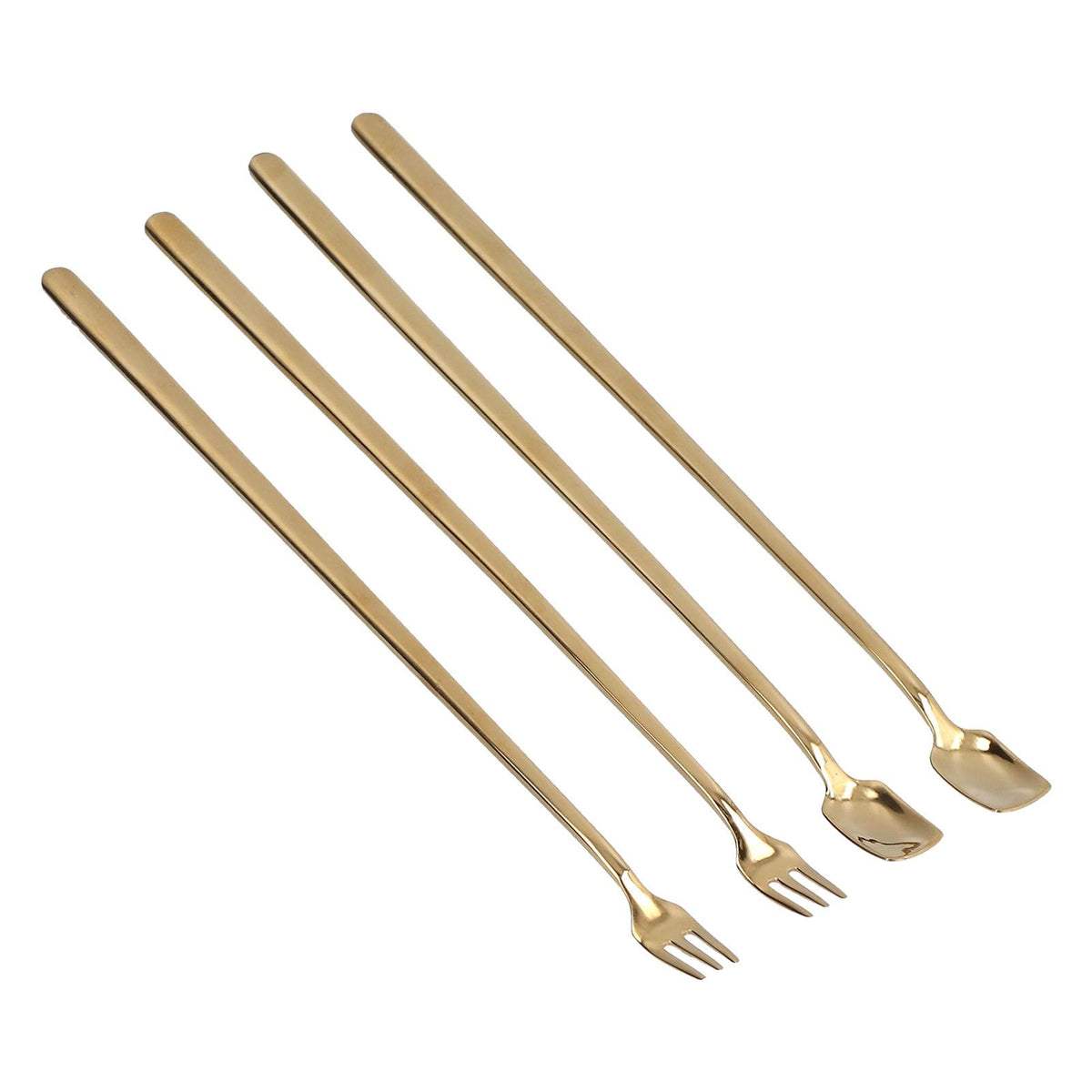 4Pcs 304 Stainless Steel Coffee Spoon Long Handle Coffee Spoon and Fork with Square Head Durable Easy Cleaning for Cafe and BarGold