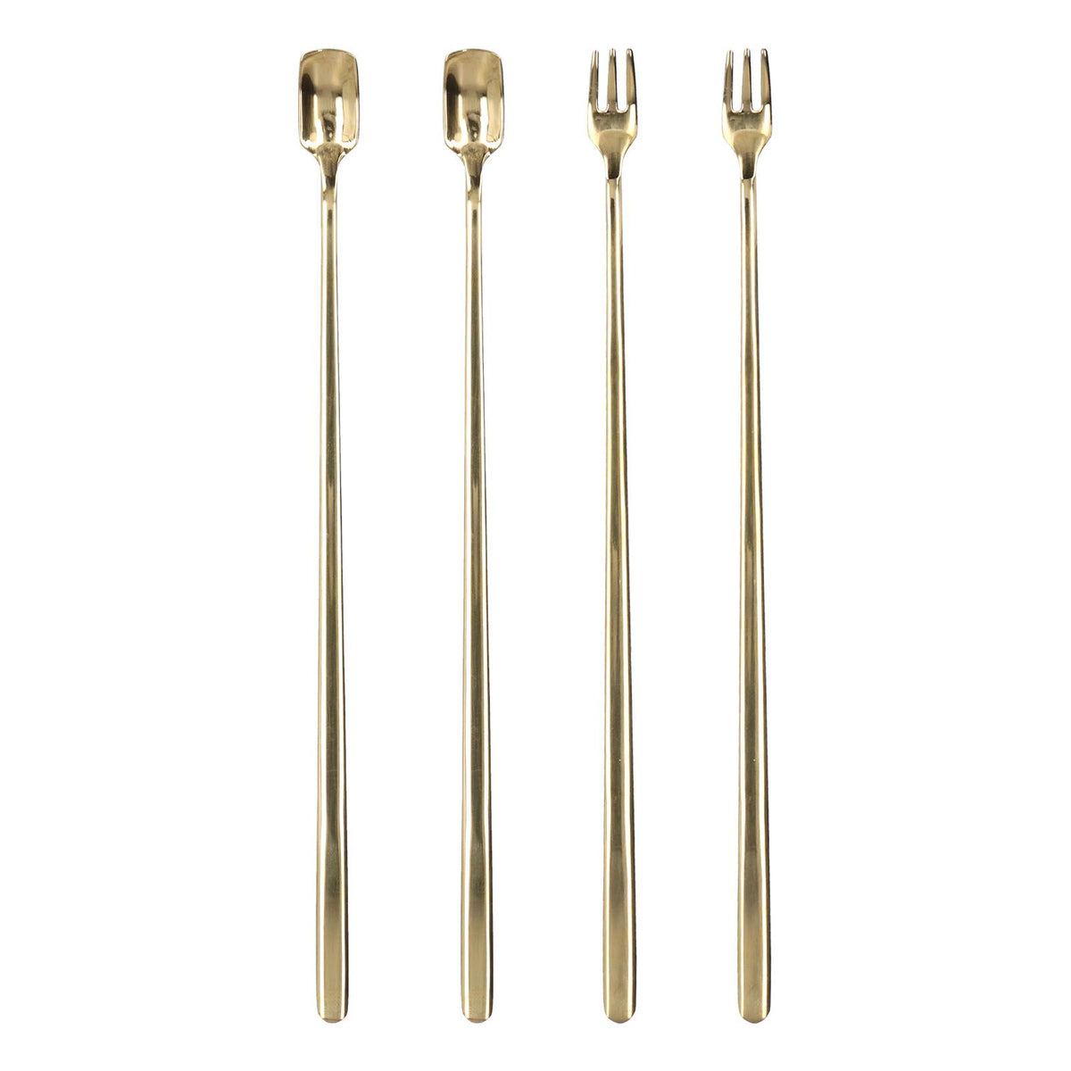 4Pcs 304 Stainless Steel Coffee Spoon Long Handle Coffee Spoon and Fork with Square Head Durable Easy Cleaning for Cafe and BarGold