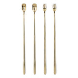 4Pcs 304 Stainless Steel Coffee Spoon Long Handle Coffee Spoon and Fork with Square Head Durable Easy Cleaning for Cafe and BarGold - Extra Image