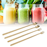 4Pcs 304 Stainless Steel Coffee Spoon Long Handle Coffee Spoon and Fork with Square Head Durable Easy Cleaning for Cafe and BarGold