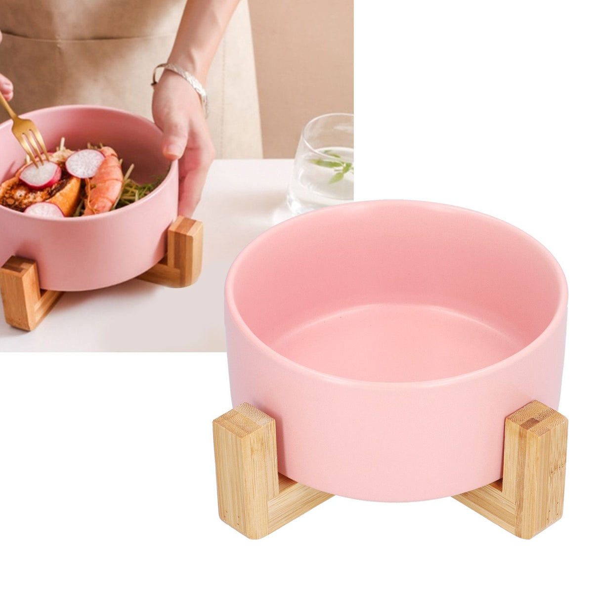 Fruit Salad Dessert Bowl Ceramic Bowl with Frame Big and Round Easy to Clean and Safe for FamilyPink