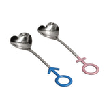 Innovative Heart Shaped Couple Spoon 304 Stainless Steel Spoon for Kitchen Home RestaurantBlue Pink Silver