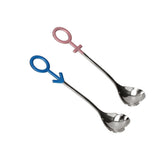 Innovative Heart Shaped Couple Spoon 304 Stainless Steel Spoon for Kitchen Home RestaurantBlue Pink Silver - Top-Down View