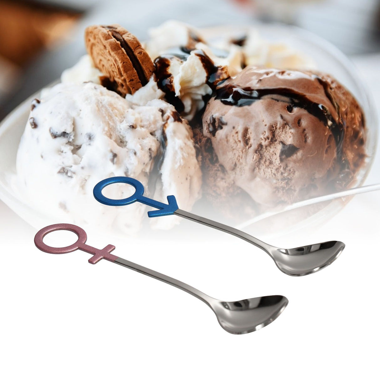 Innovative Heart Shaped Couple Spoon 304 Stainless Steel Spoon for Kitchen Home RestaurantBlue Pink Silver