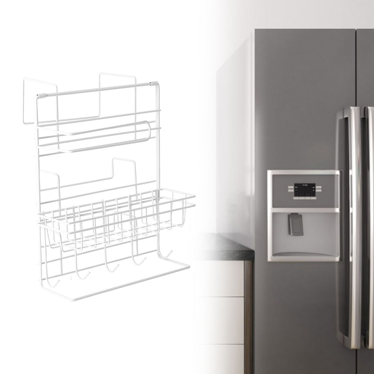 Refrigerator Storage Rack Iron Durable Side Wall Mounted Mini Fridge Organizer for Home Kitchen Restaurant