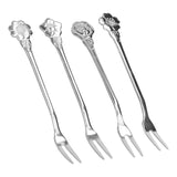 4pcs 2 Prong Fruit Fork Stainless Steel Mini Salad Fruit Dessert Tasting Forks for Home Kitchen PartySilver - Rear View