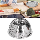 Stainless Steel Steamer Basket 28cm Diameter Retractable Foldable Steaming Rack for Home