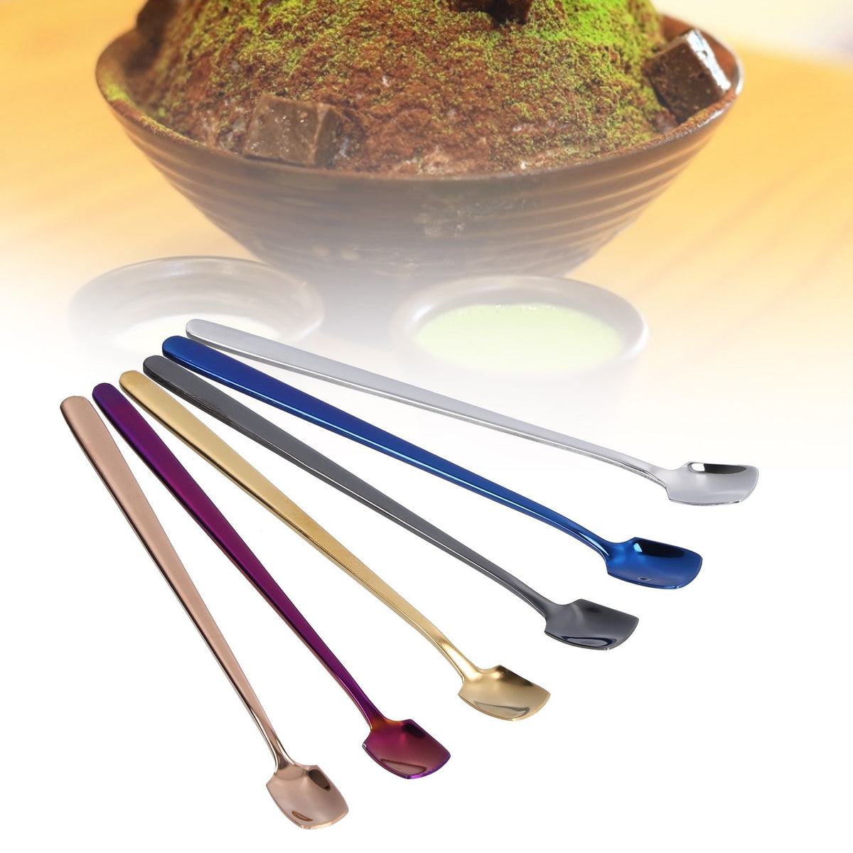 6 Pcs Dessert Spoon 304 Stainless Steel Mixing Spoon Shovel Long Handle Thickened Spoon Set for Dessert Ice Cream 15cm
