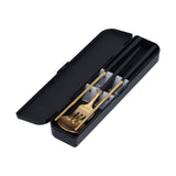3Pcs/Set Portable Travel Utensils Stainless Steel Spoon Fork Chopsticks Set for SchoolBlack Gold (Black Storage Box)