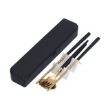 3Pcs/Set Portable Travel Utensils Stainless Steel Spoon Fork Chopsticks Set for SchoolBlack Gold (Black Storage Box) - Top-Down View