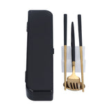 3Pcs/Set Portable Travel Utensils Stainless Steel Spoon Fork Chopsticks Set for SchoolBlack Gold (Black Storage Box)