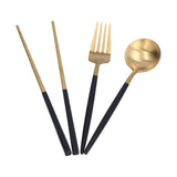 3Pcs/Set Portable Travel Utensils Stainless Steel Spoon Fork Chopsticks Set for SchoolBlack Gold (Black Storage Box)
