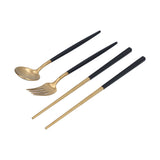 3Pcs/Set Portable Travel Utensils Stainless Steel Spoon Fork Chopsticks Set for SchoolBlack Gold (Black Storage Box) - Low Angle