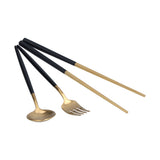 3Pcs/Set Portable Travel Utensils Stainless Steel Spoon Fork Chopsticks Set for SchoolBlack Gold (Black Storage Box)