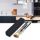 3Pcs/Set Portable Travel Utensils Stainless Steel Spoon Fork Chopsticks Set for SchoolBlack Gold (Black Storage Box)