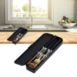 3Pcs/Set Portable Travel Utensils Stainless Steel Spoon Fork Chopsticks Set for SchoolBlack Gold (Black Storage Box)