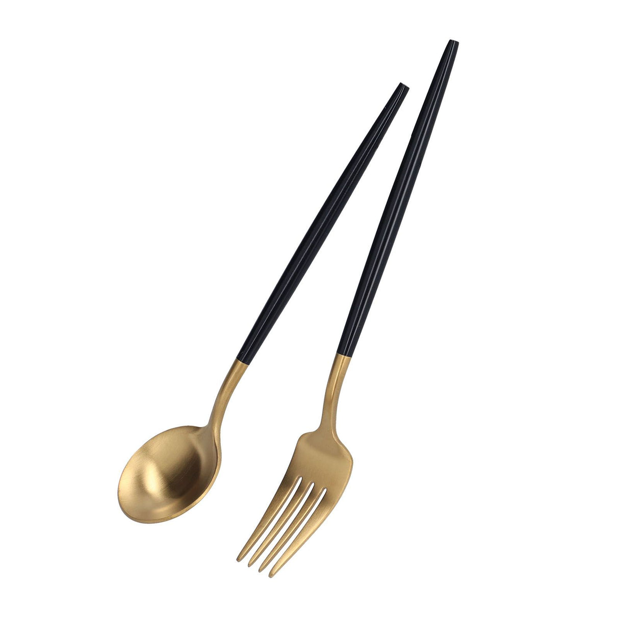 3Pcs/Set Portable Travel Utensils Stainless Steel Spoon Fork Chopsticks Set for SchoolBlack Gold (Black Storage Box)