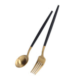 3Pcs/Set Portable Travel Utensils Stainless Steel Spoon Fork Chopsticks Set for SchoolBlack Gold (Black Storage Box) - Extra Image